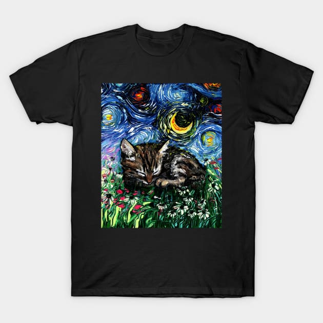 Sleepy Tabby Kitten Night T-Shirt by sagittariusgallery